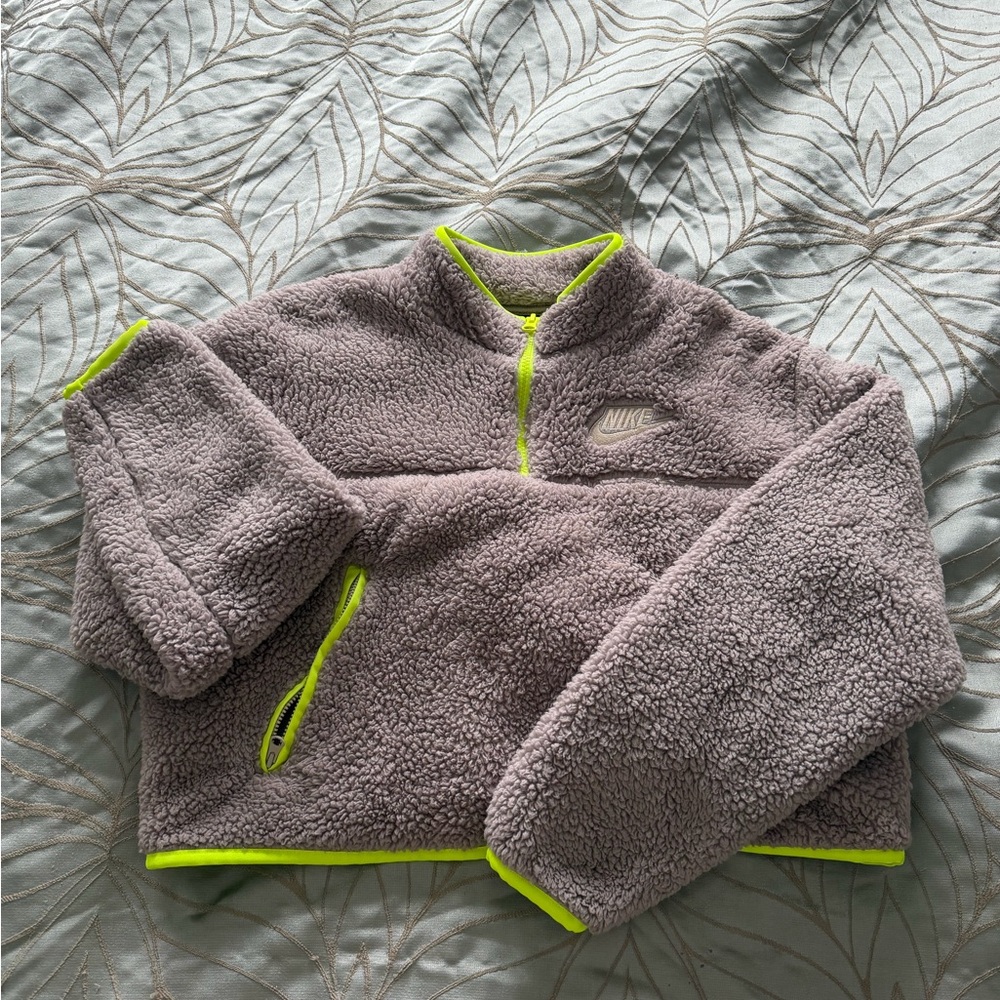 Nike Gray Fleece Jacket with Neon Accents